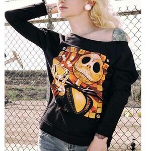 Lowbrow Art Company Jack Skellington Graphic Long Sleeve Top,‎ Size M
